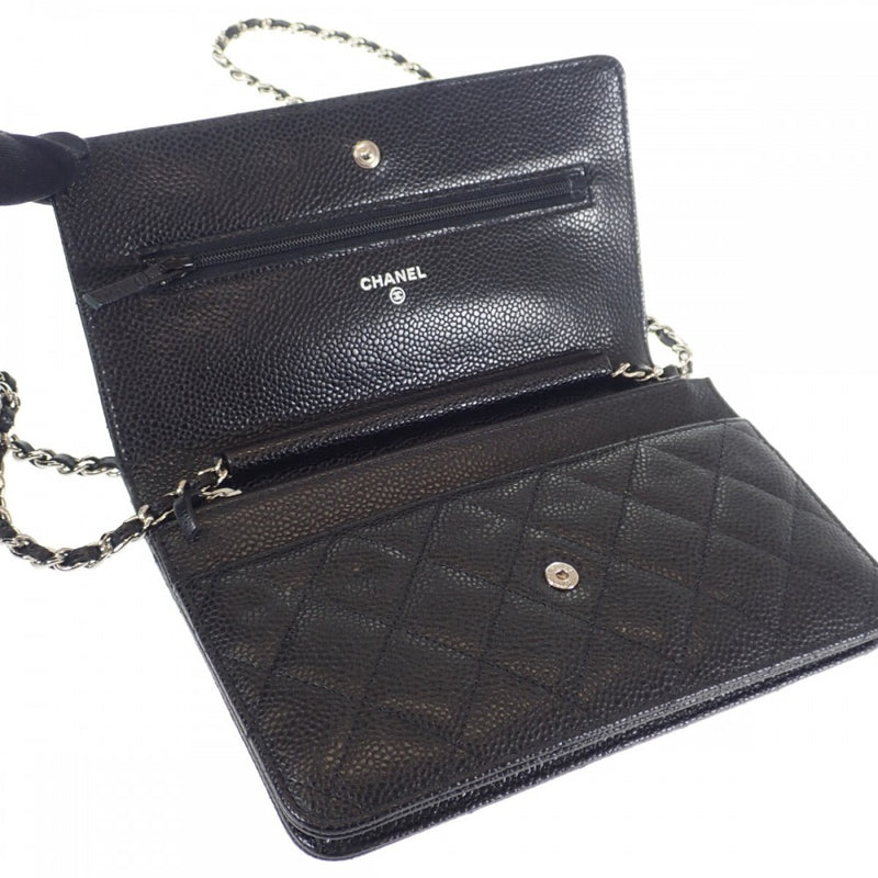 【Aランク】シャネル CHANEL マトラッセ クラシック チェーンウォレット ココマーク A33814_Y01864_C3906 長財布 ショルダーバッグ キャビアスキン ブラック シルバー金具 レディース【ISEYA】