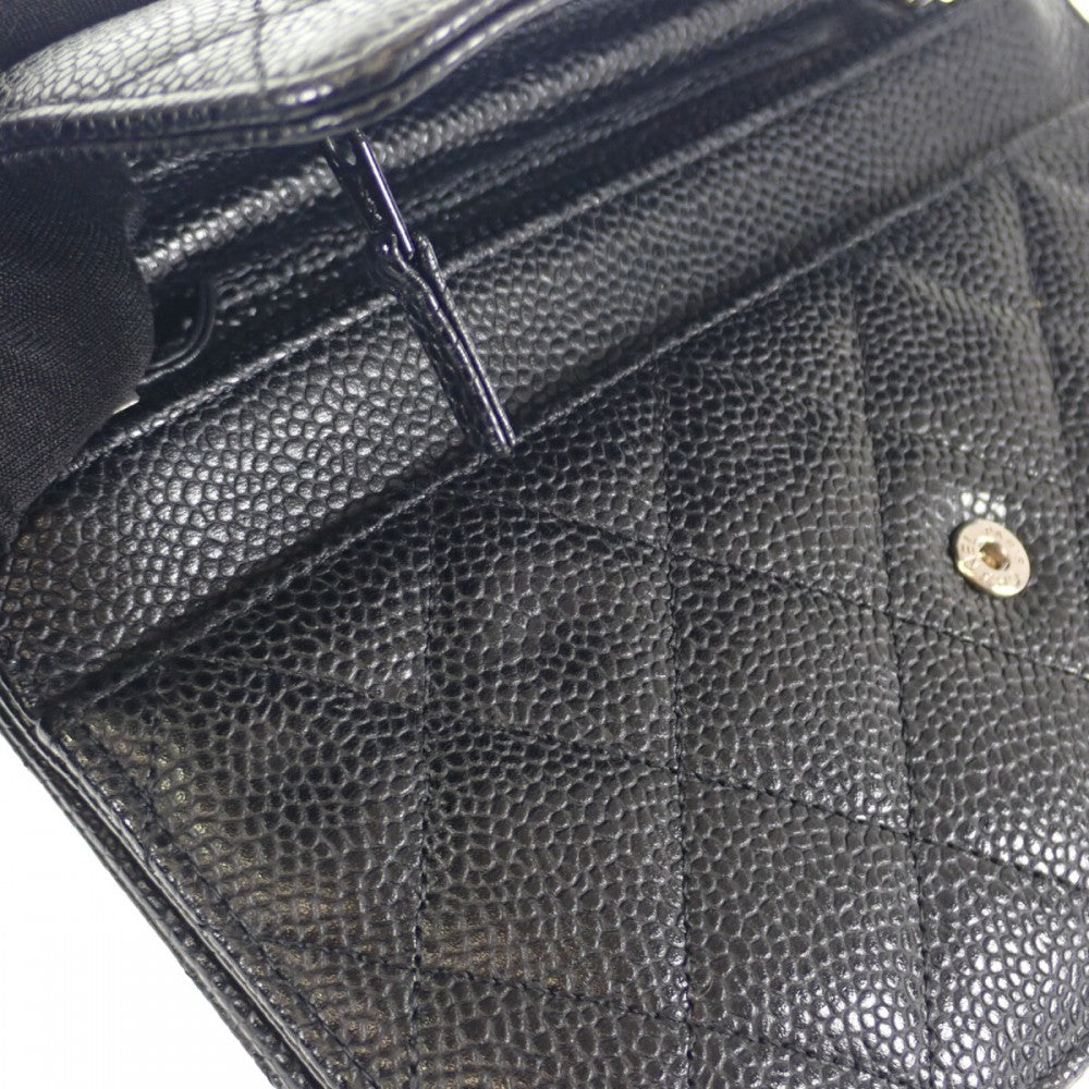 シャネル CHANEL マトラッセ クラシック チェーンウォレット ココマーク A33814_Y01864_C3906 長財布 キャビアスキン ブラック シルバー金具 レディース【中古】【Aランク】