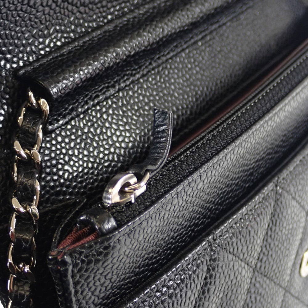 シャネル CHANEL マトラッセ クラシック チェーンウォレット ココマーク A33814_Y01864_C3906 長財布 キャビアスキン ブラック シルバー金具 レディース【中古】【Aランク】