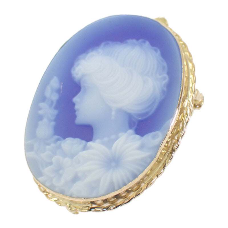【中古】 K18 デザインジュエリー カメオ ブローチ K18イエローゴールド ブルー メノウ レディース【Aランク】