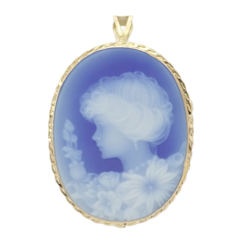 【中古】 K18 デザインジュエリー カメオ ブローチ K18イエローゴールド ブルー メノウ レディース【Aランク】