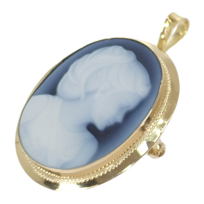 K18 デザインジュエリー カメオ ブローチ K18イエローゴールド ブルー ゴールド メノウ レディース【中古】【Aランク】