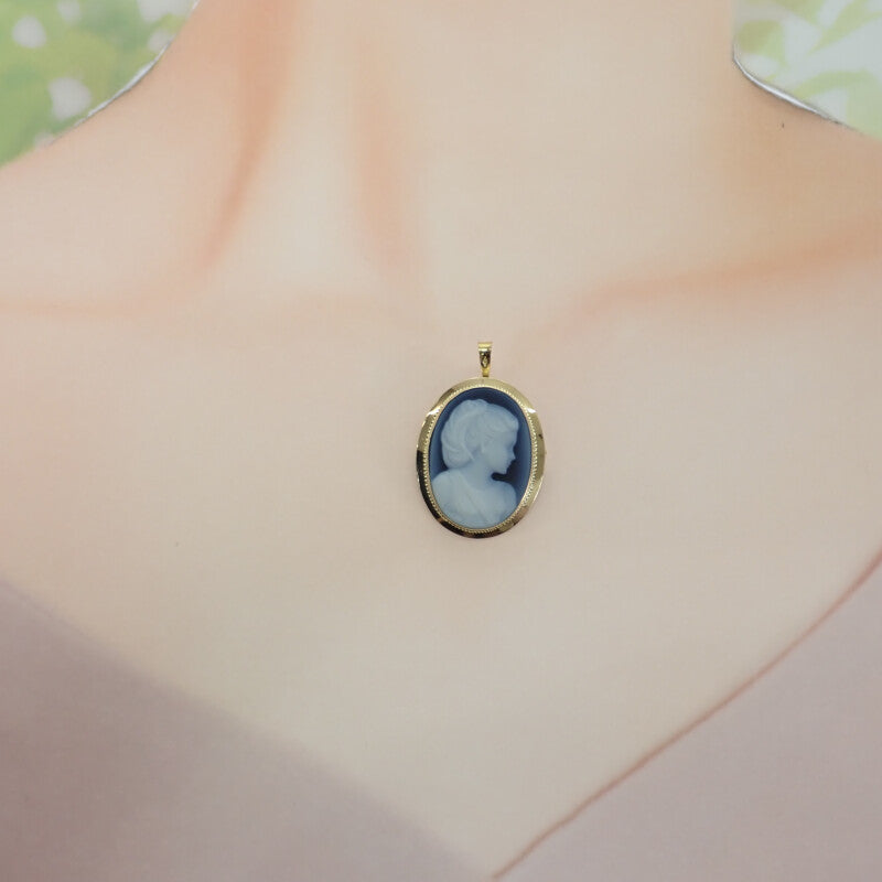 【中古】 K18 デザインジュエリー カメオ ブローチ K18イエローゴールド ネイビー メノウ レディース【Aランク】