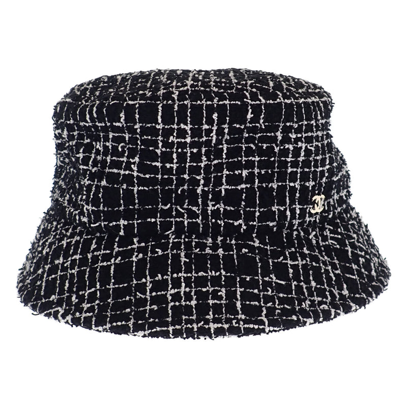 ツイードバケットハット 帽子 ココマーク コットン ブラック Lサイズ レディース ファッション小物【ISEYA】