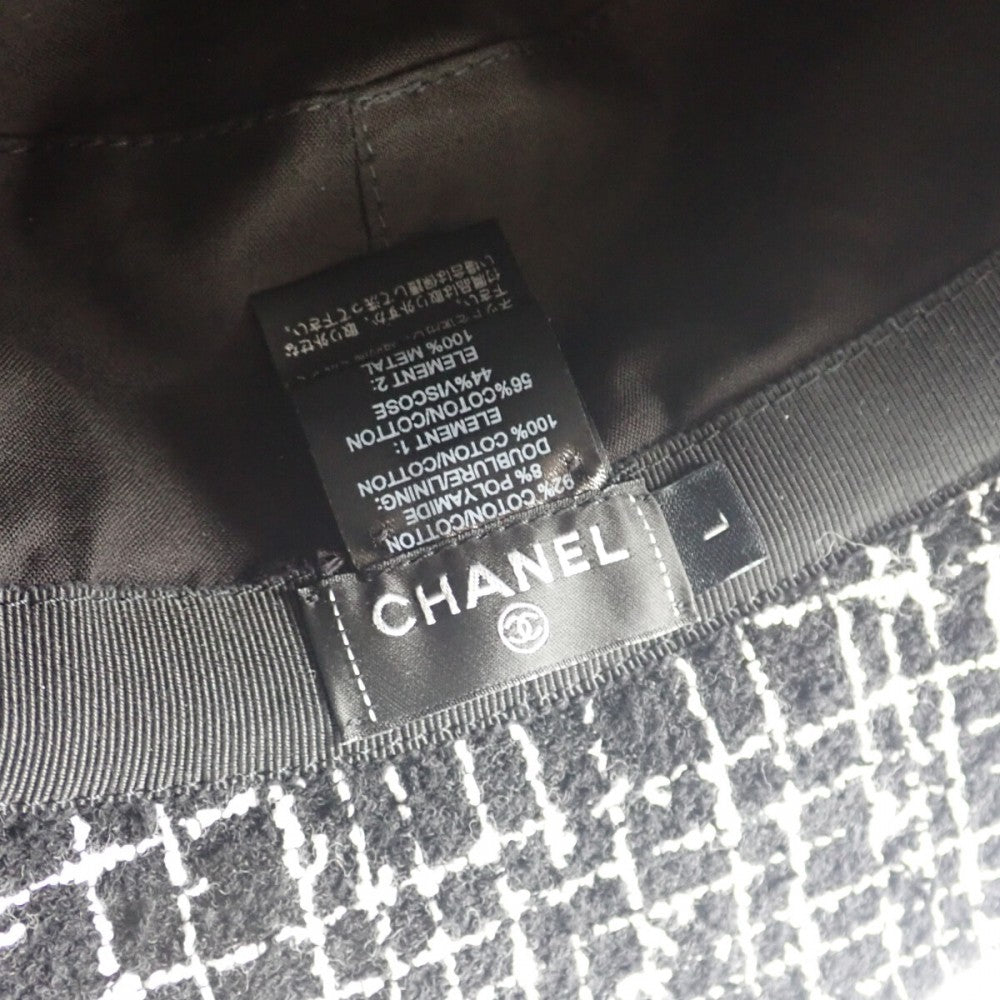 シャネル CHANEL ツイード バケット L ハット コットン ポリアミド ブラック レディース【中古】【Aランク】