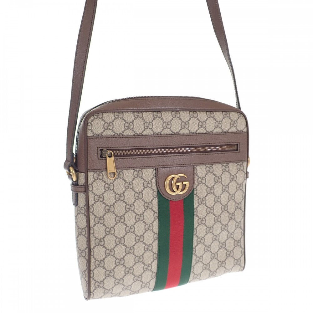 グッチ GUCCI オフィディア GGスプリーム メッセンジャーバッグ ショルダーバッグ PVCコーティングキャンバス レザー ブラウン レディース【中古】【Aランク】