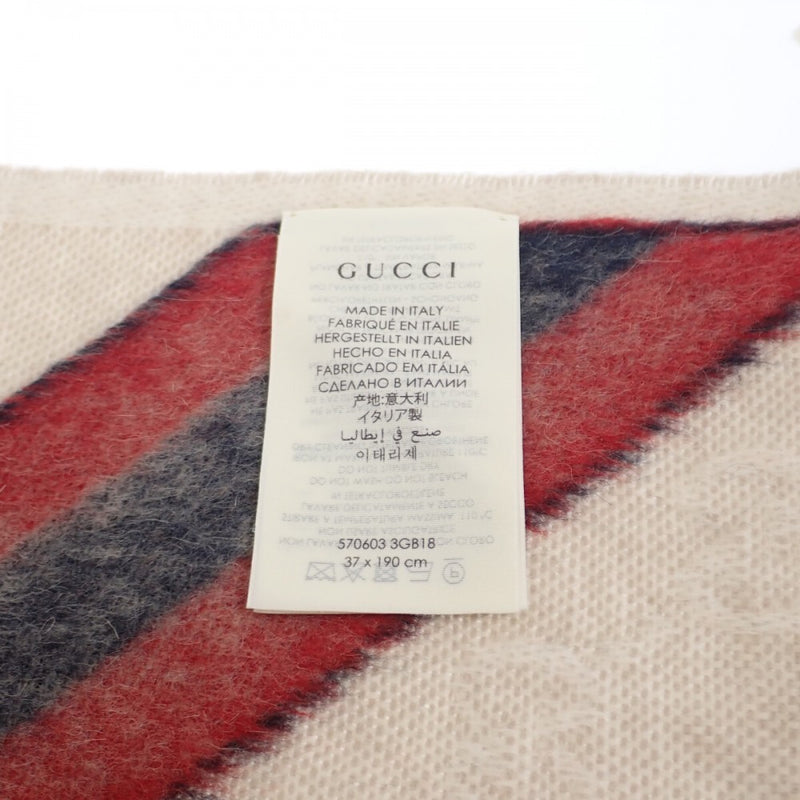 【Aランク】グッチ GUCCI ウェビングライン GG柄 570603_3GB18_9568 マフラー ウール アルパカ サンド レディース【ISEYA】