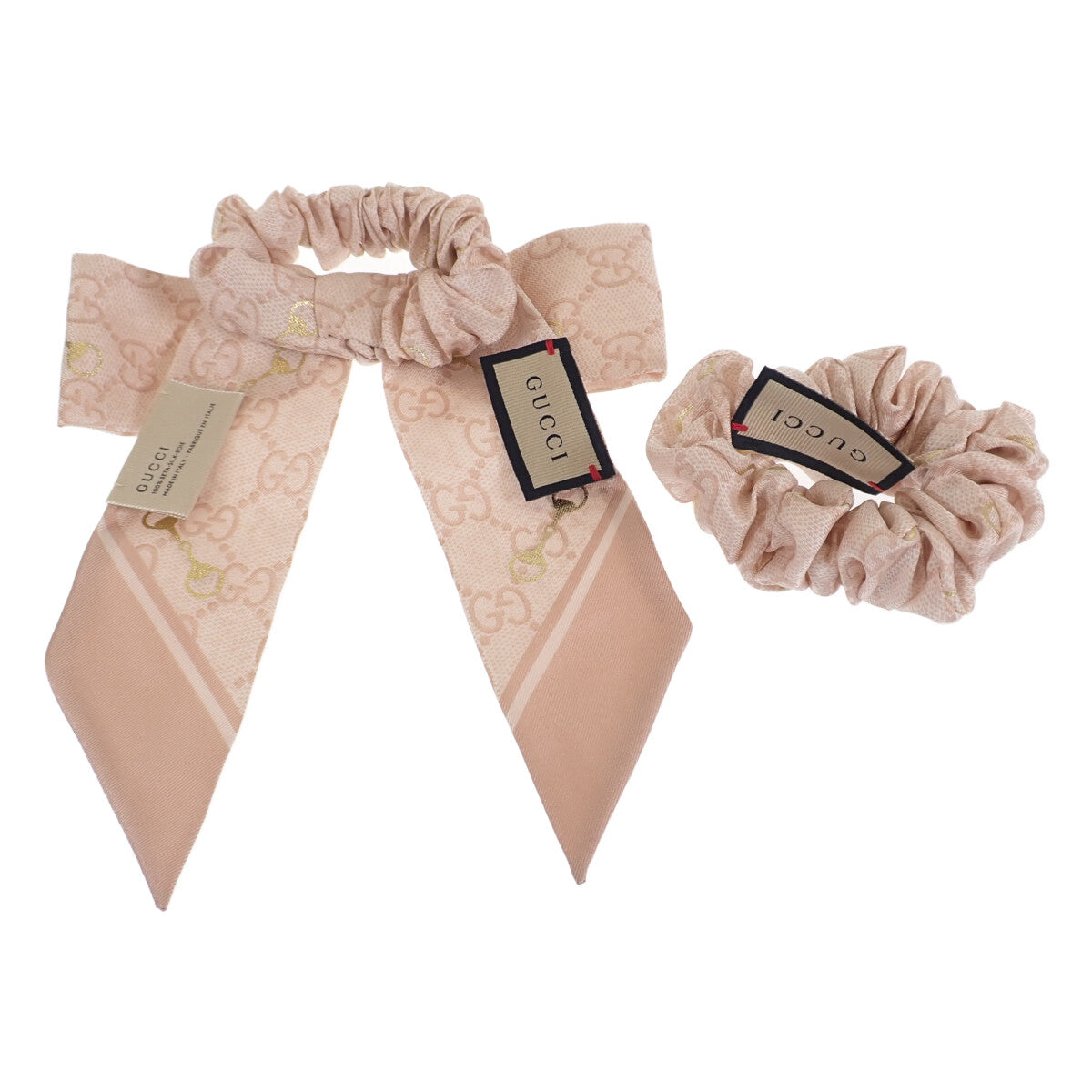 グッチ GUCCI GGシルク シュシュ 2個セット 770292_3G001_5878 ヘアアクセサリー シルク ピンク アイボリー レディース【中古】【Sランク】