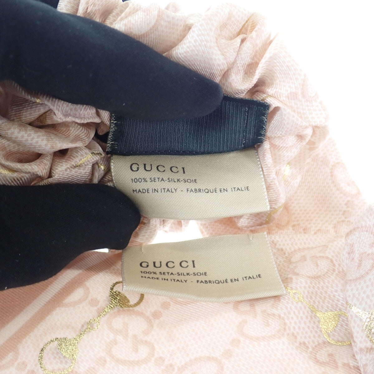 グッチ GUCCI GGシルク シュシュ 2個セット 770292_3G001_5878 ヘアアクセサリー シルク ピンク アイボリー レディース【中古】【Sランク】