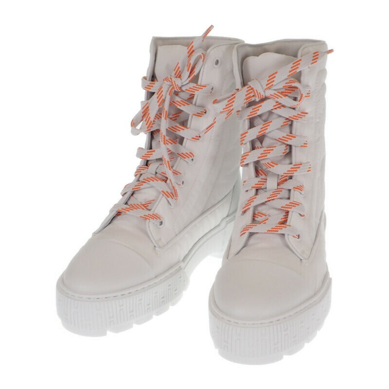 エルメス HERMES フレッシュ アンクルブーツ ハイカット シューズ 38 H222052Z_90370 スニーカー カーフ キルティングパラシュートファブリック ホワイト レディース【中古】【Sランク】