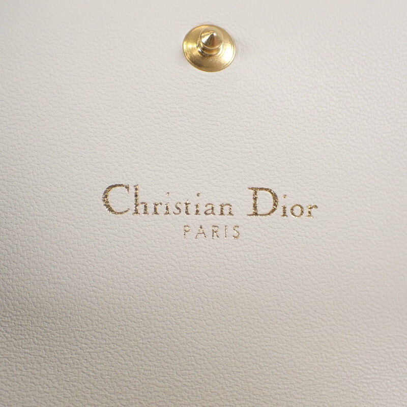 【Aランク】クリスチャンディオール Christian Dior カロ ハイビスカスウォレット S5175UNID_M030 三つ折り財布 カーフ ホワイト スナップボタン ゴールド金具 レディース 【ISEYA】