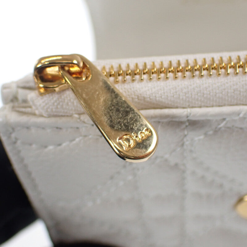 ディオール Dior カロ ハイビスカスウォレット S5175UNID_M030 三つ折り財布 カーフ ホワイト ゴールド金具 レディース【中古】【Aランク】