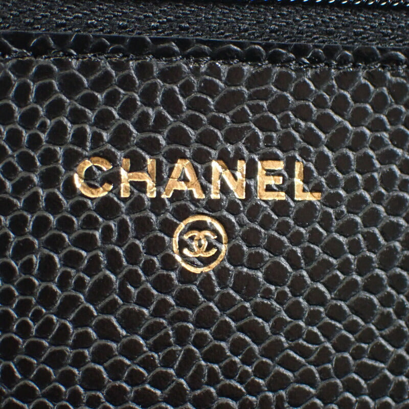 【Sランク】シャネル CHANEL マトラッセ クラシック チェーンウォレット ショルダー AP0250_Y01864_C3906 長財布 キャビアスキン ブラック ゴールド金具 レディース【ISEYA】