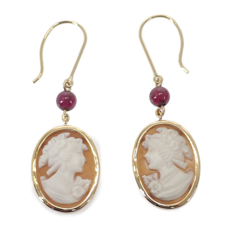 K18 デザインジュエリー カメオ ピアス K18イエローゴールド ピンク オレンジ ピンクガーネット レディース【中古】【Aランク】