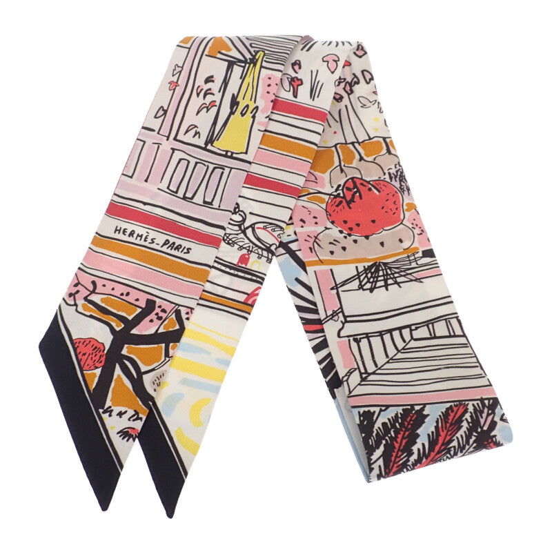 エルメス HERMES ツイリー RAYURES D'ETE レイユールデテ スカーフ シルク ホワイト マルチカラー レディース【中古】【ABランク】