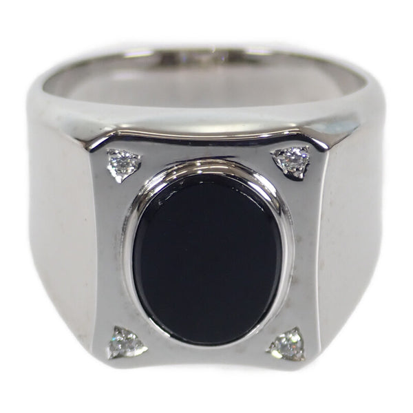 K14WG ホワイトゴールド デザインジュエリー リング 指輪 オニキス ダイヤモンド 約19号 メンズ アクセサリー【ISEYA】