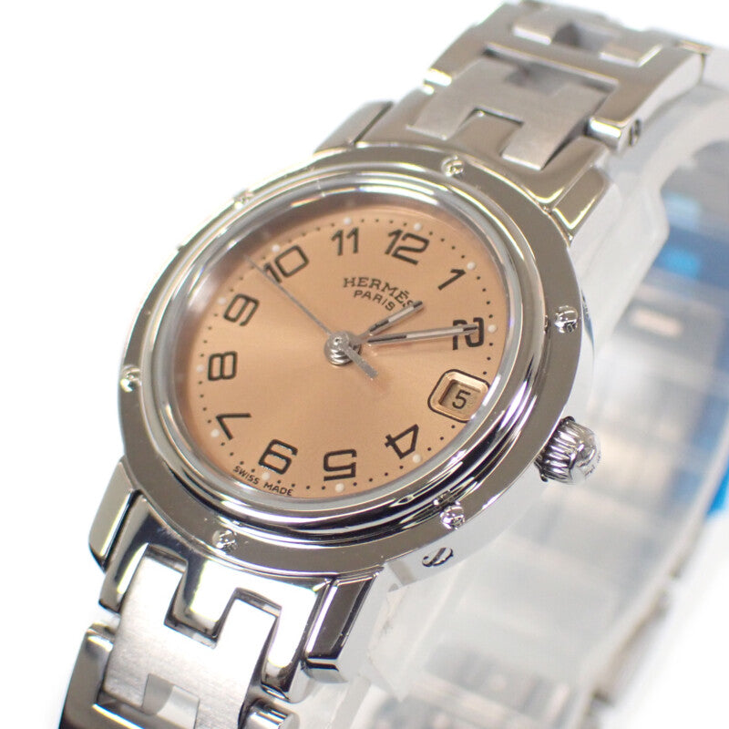 エルメス HERMES クリッパー CL4.210 腕時計 ステンレススチール クオーツ ピンク文字盤 レディース【中古】【ABランク】