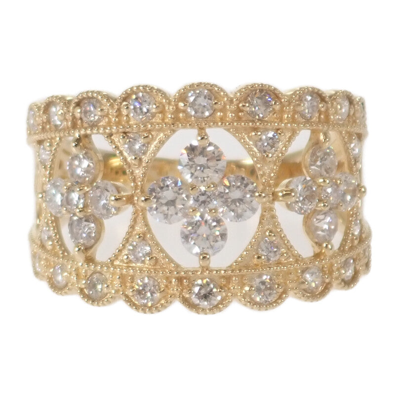 デザインジュエリー フラワー 14号 リング K18イエローゴールド ダイヤモンド レディース【中古】【Aランク】