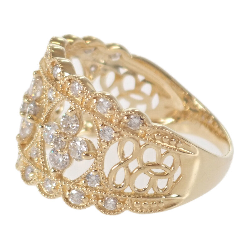 デザインジュエリー フラワー 14号 リング K18イエローゴールド ダイヤモンド レディース【中古】【Aランク】