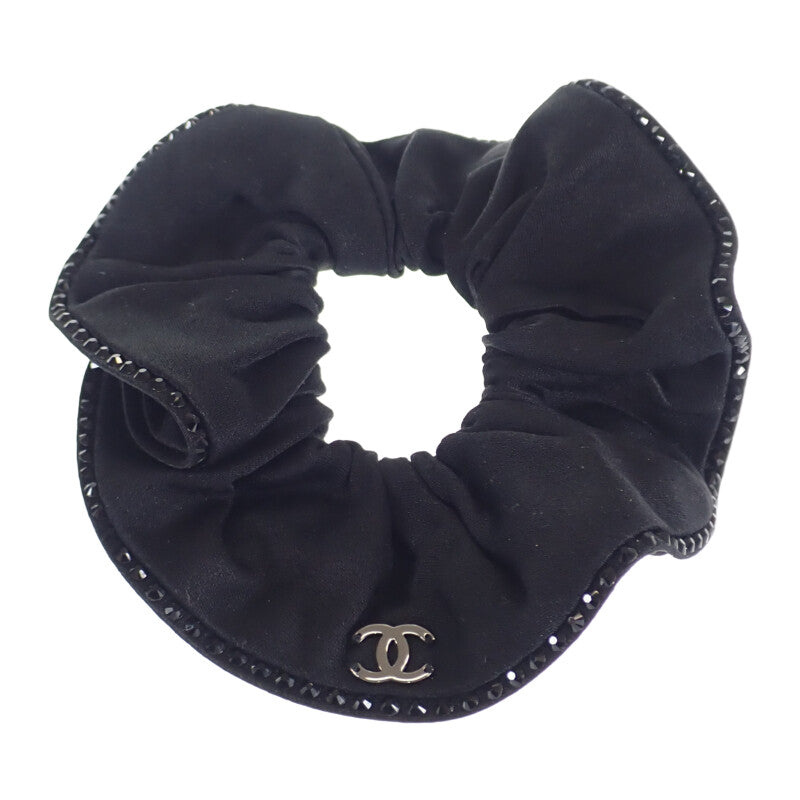 【中古】シャネル CHANEL CCシュシュ 23SS ヘアアクセサリー シルク ラインストーン ブラック シルバー金具 レディース【Aランク】