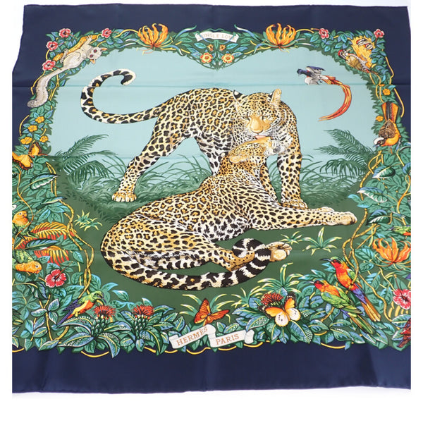 【SAランク】エルメス HERMES カレ90 JUNGLE LOVE 虎 H001876S_29 スカーフ シルク ネイビー レディース 【ISEYA】