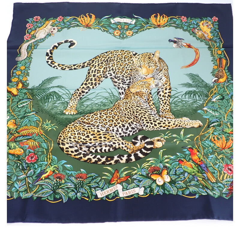 【SAランク】エルメス HERMES カレ90 JUNGLE LOVE 虎 H001876S_29 スカーフ シルク ネイビー レディース  【ISEYA】