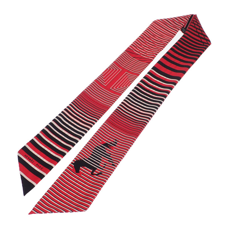 エルメス HERMES H・オ・ギャロップ マキシツイリー スカーフ シルク レッド ブラック レディース【中古】【Aランク】