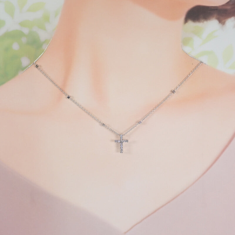 【中古】ジョエルモーダ GIOIEL MODA クロス ネックレス K18ホワイトゴールド ダイヤモンド レディース【Aランク】