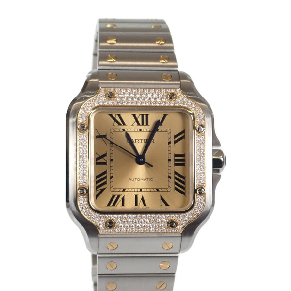 サントス ドゥ カルティエウォッチ MM メンズ 腕時計 W3SA0007 ステンレス K18YG ゴールド文字盤 【ISEYA】