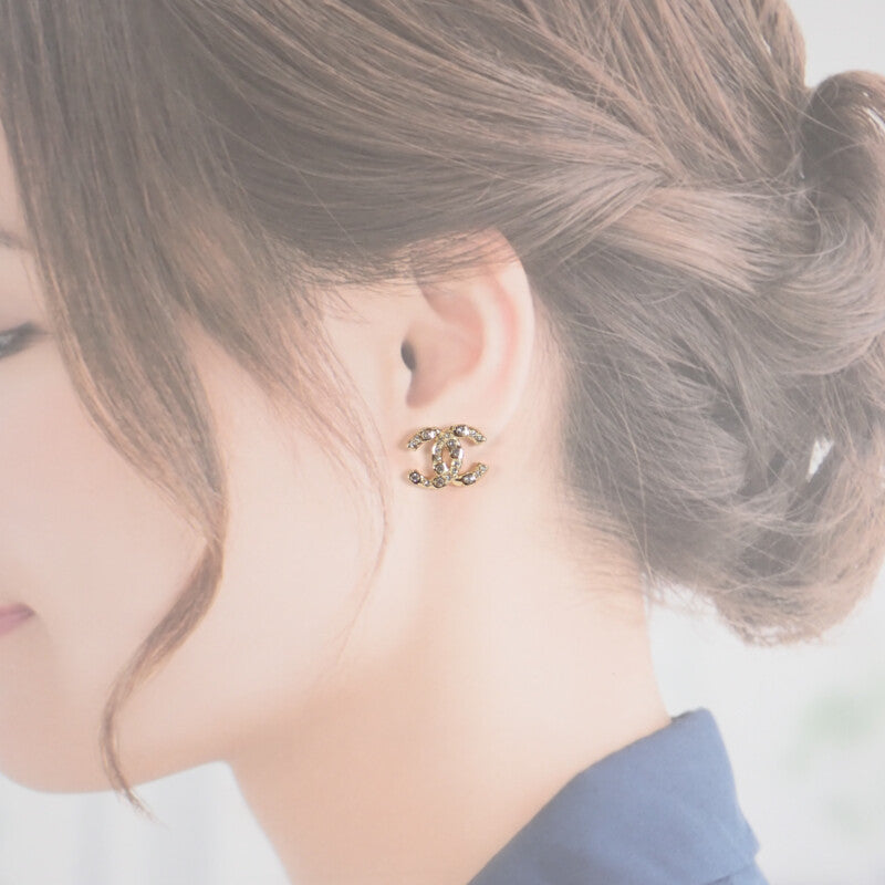CHANEL Coco Mark ABD310_B16658 Earrings Metal Crystal Gold Women's [Used] [A Rank]
