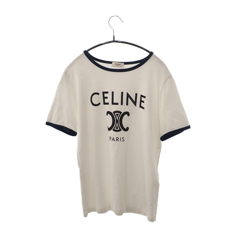 CELINE セリーヌ PARIS Tシャツ 半袖 トップス 2X872671Q.01NB コットン100 % ホワイト ネイビー Mサイズ レディース【ISEYA】