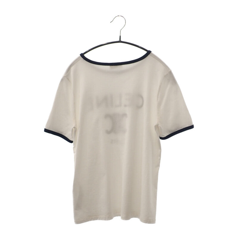 【中古】【Aランク】CELINE セリーヌ PARIS Tシャツ 半袖 トップス 2X872671Q.01NB コットン100 % ホワイト ネイビー Mサイズ レディース【ISEYA】