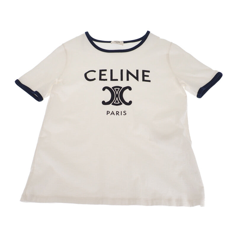 CELINE セリーヌ PARIS Tシャツ 半袖 トップス 2X872671Q.01NB コットン100 % ホワイト ネイビー Mサイズ レディース【ISEYA】