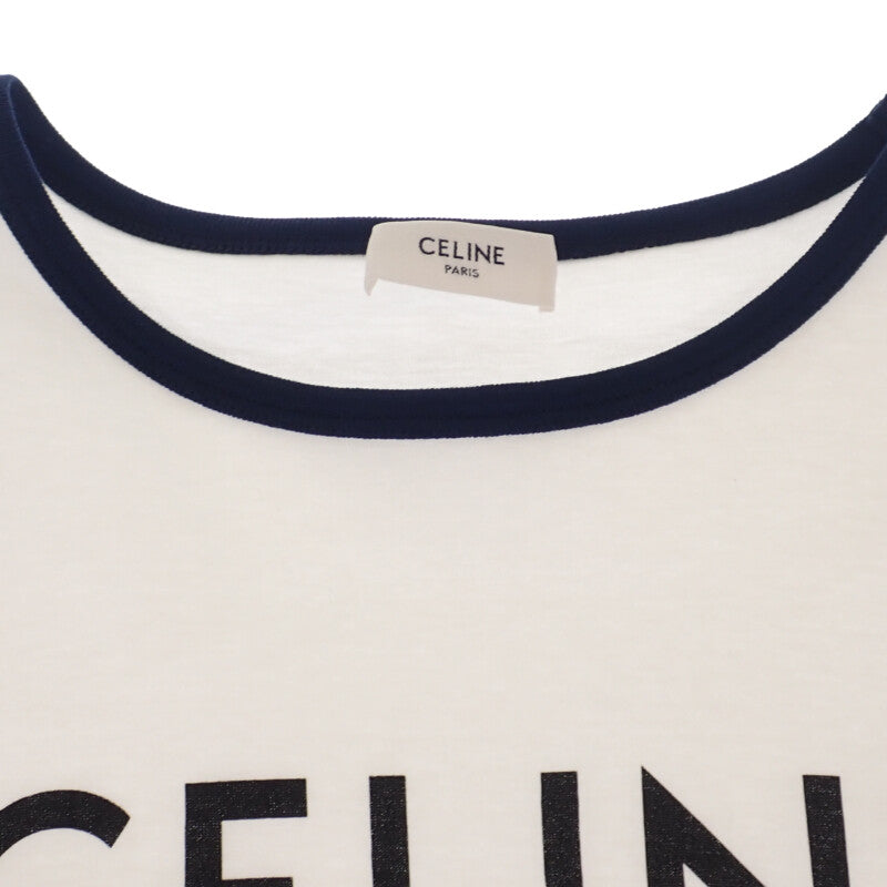 CELINE セリーヌ PARIS Tシャツ 半袖 トップス 2X872671Q.01NB コットン100 % ホワイト ネイビー Mサイズ レディース【ISEYA】