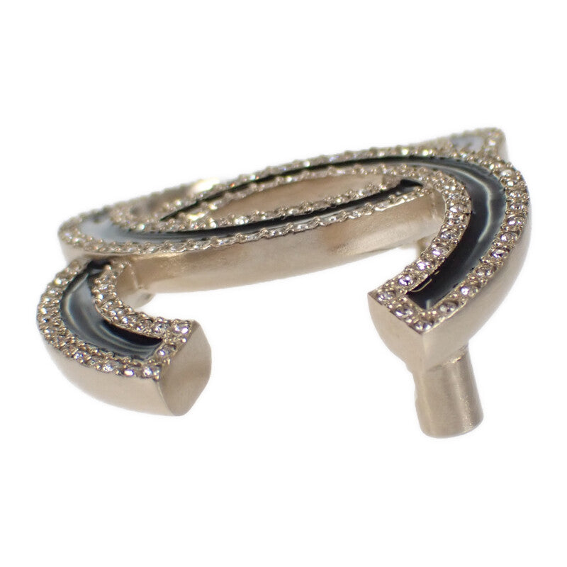 CHANEL Coco Mark Brooch Metal Crystal Gold Black Women's [Used] [A Rank]