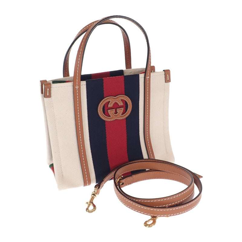 【Aランク】グッチ GUCCI インターロッキングG ミニトートバッグ 727735 2WAYバッグ ショルダーバッグ キャンバス レザー アイボリー オープン ゴールド金具 レディース 【ISEYA】