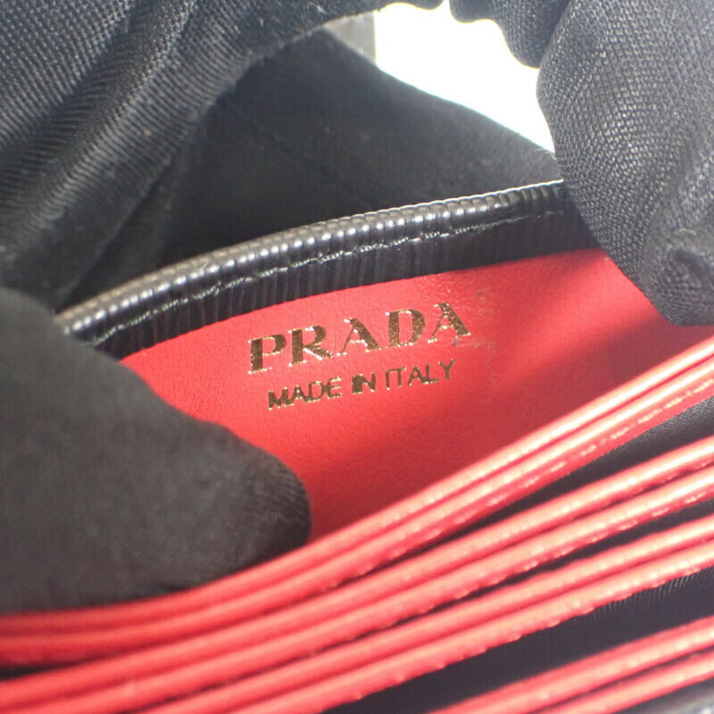 プラダ PRADA アコーディオンバイカラー 1MC211 カードケース ヴィッテロムーブレザー ブラック レッド レディース【中古】【Aランク】