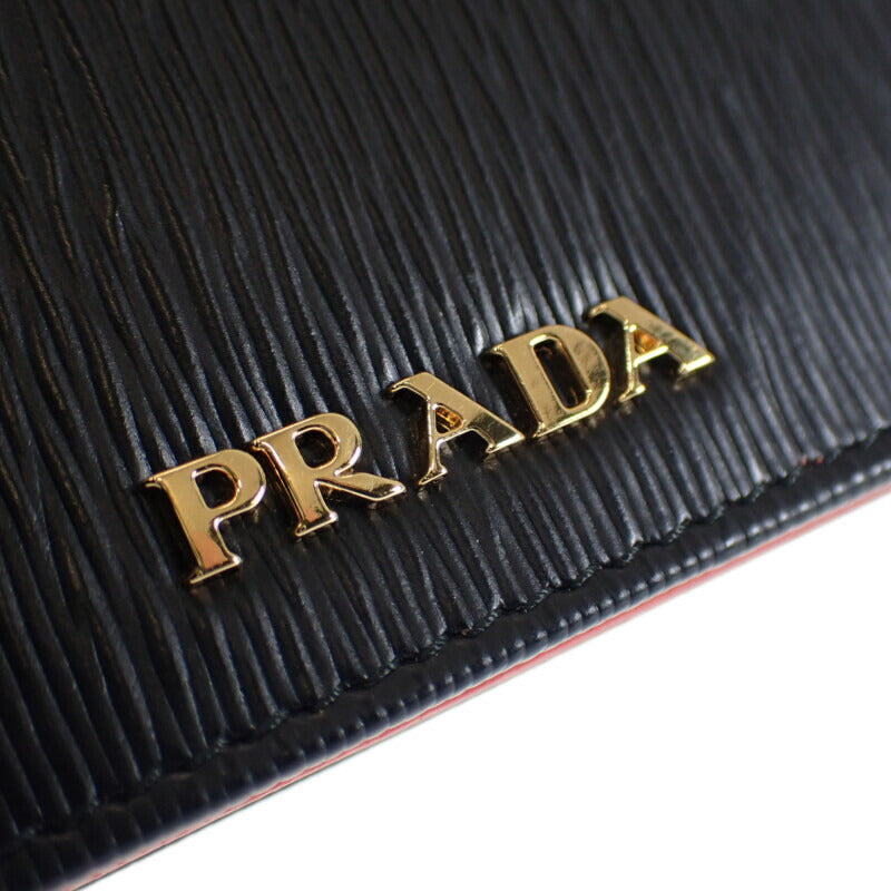 プラダ PRADA アコーディオンバイカラー 1MC211 カードケース ヴィッテロムーブレザー ブラック レッド レディース【中古】【Aランク】
