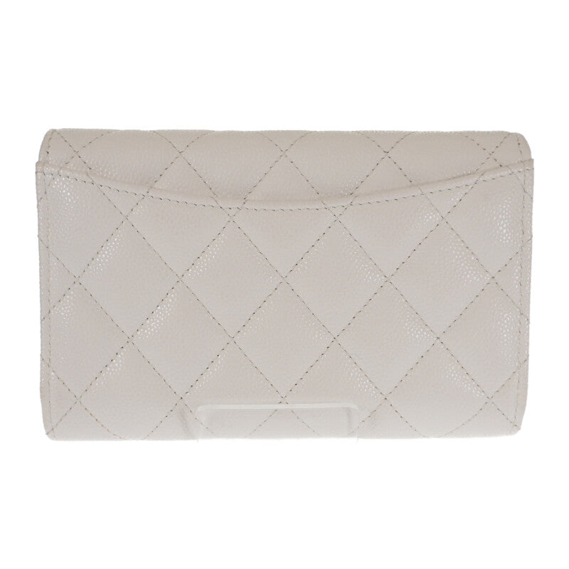 シャネル CHANEL ミディアム クラシックフラップ ウォレット AP0232_B33352_10601 二つ折り財布 キャビアスキン ホワイト ゴールド金具 レディース【中古】【Aランク】