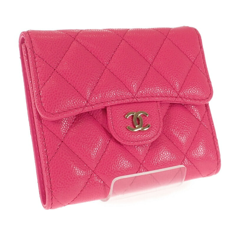 【中古】シャネル CHANEL クラシックフラップウォレット AP0231 二つ折り財布 キャビアスキン フューシャピンク レディース【Aランク】