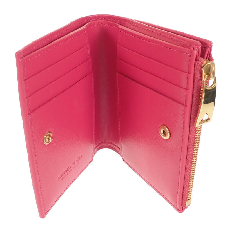 ボッテガヴェネタ BOTTEGA VENETA スモール ウォレット 742330 二つ折り財布 イントレチャート ピンク レディース【中古】【Aランク】