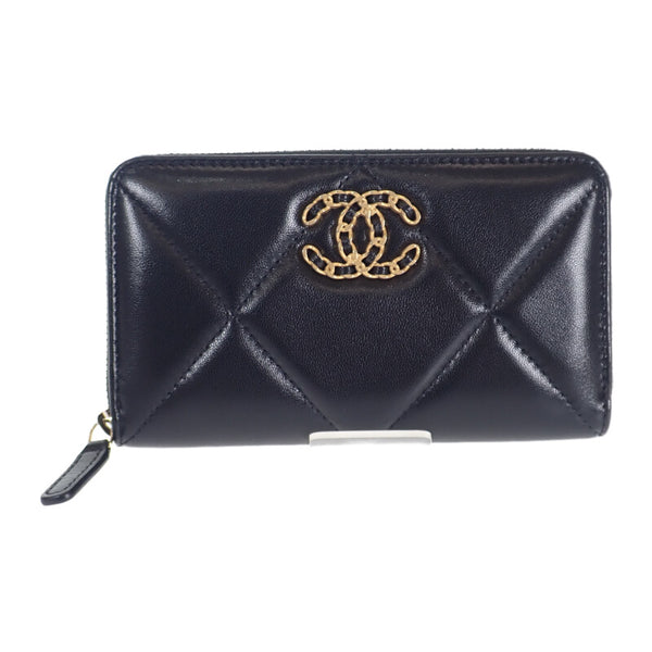 【Aランク】シャネル CHANEL 19 ミディアム ジップウォレット AP0948 長財布 ラムスキン ブラック ゴールド金具 レディース【ISEYA】