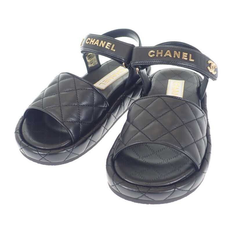 【中古】シャネル CHANEL ロゴ ココマーク G45430_B15279_94305 サンダル ラムスキン ブラック ゴールド金具 37 レディース【SAランク】