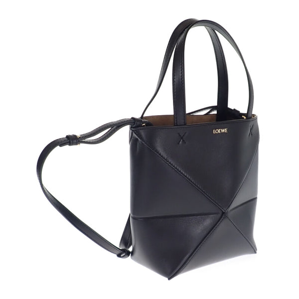 【Aランク】ロエベ LOEWE パズルフォルド ミニ A657V25X01 2WAYバッグ ハンドバッグ シャイニーカーフ ブラック ゴールド金具 レディース【ISEYA】