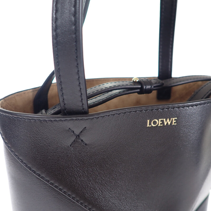 【Aランク】ロエベ LOEWE パズルフォルド ミニ A657V25X01 2WAYバッグ ハンドバッグ シャイニーカーフ ブラック ゴールド金具 レディース【ISEYA】