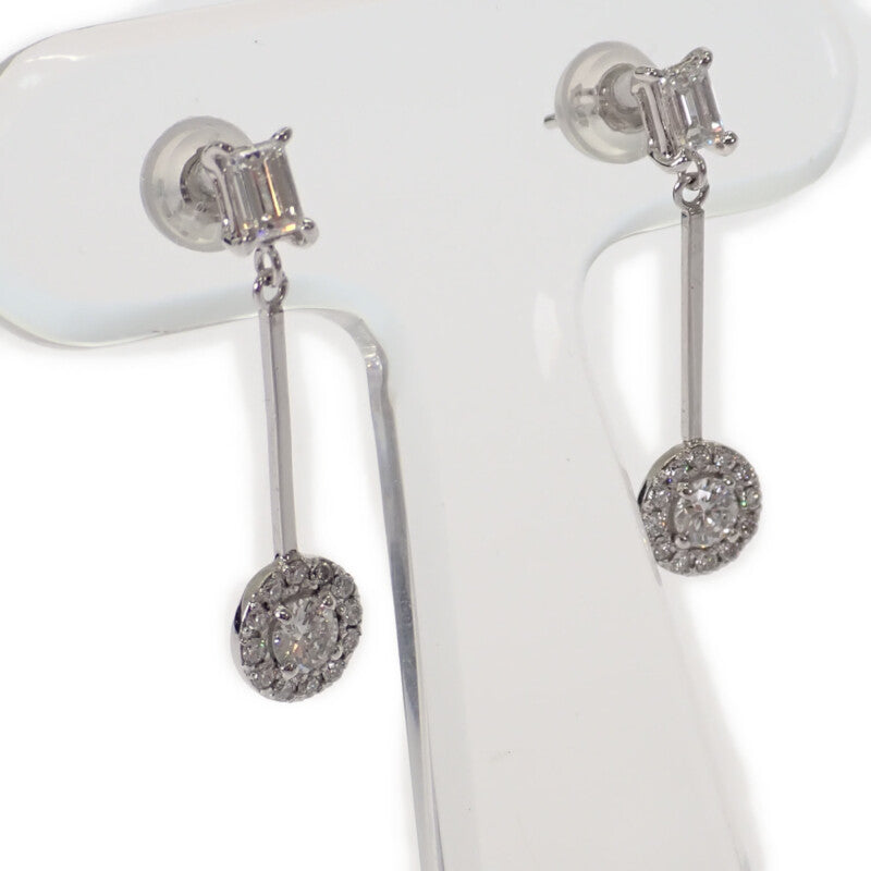 デザインジュエリー エメラルドカット ドロップ ピアス Pt900プラチナ ダイヤモンド レディース【中古】【Aランク】