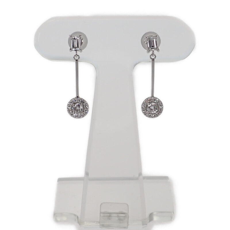 デザインジュエリー エメラルドカット ドロップ ピアス Pt900プラチナ ダイヤモンド レディース【中古】【Aランク】