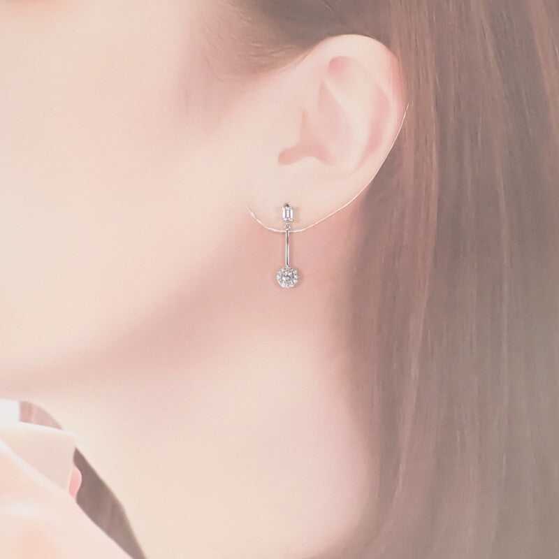 デザインジュエリー エメラルドカット ドロップ ピアス Pt900プラチナ ダイヤモンド レディース【中古】【Aランク】