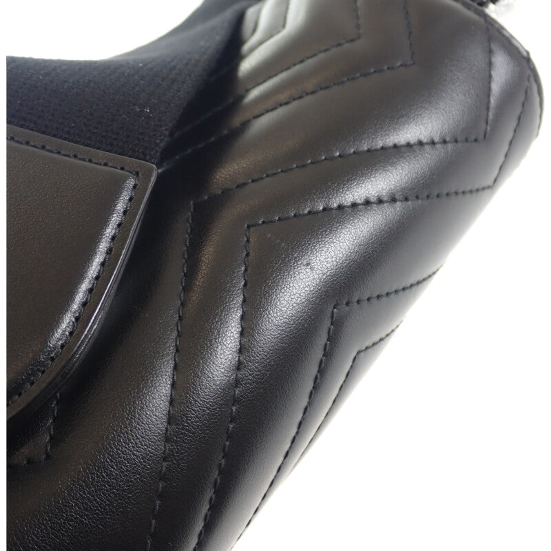 グッチ GUCCI GGマーモント キルティングレザー チェーン 739681 ショルダーバッグ カーフ ブラック レディース【中古】【ABランク】