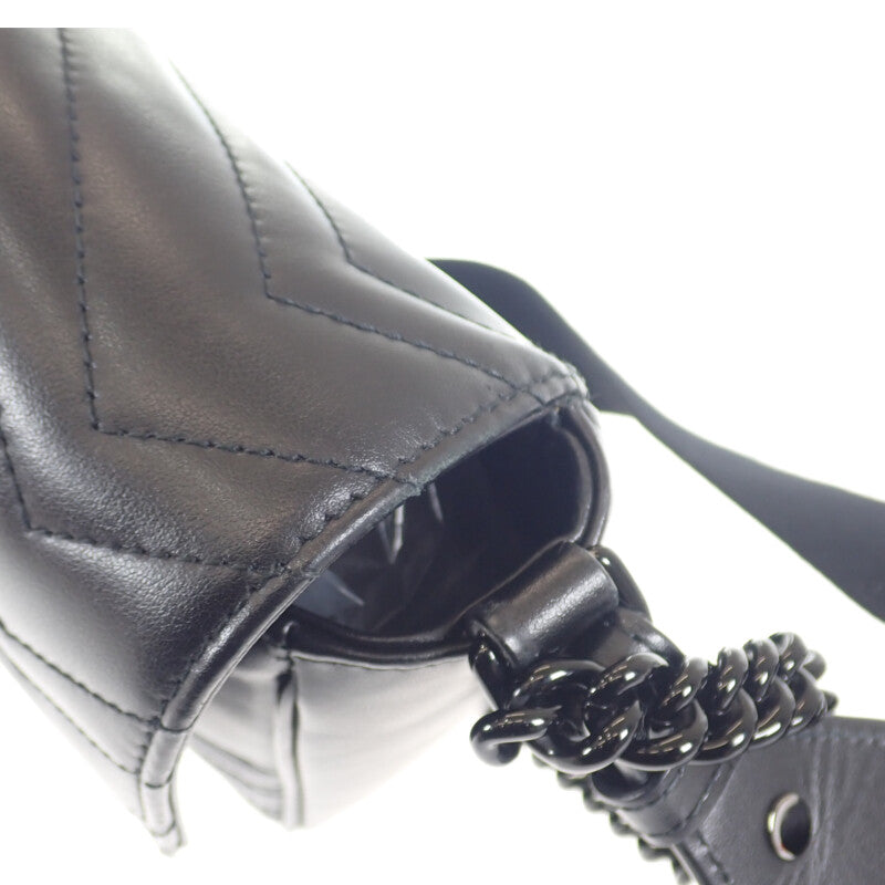 グッチ GUCCI GGマーモント キルティングレザー チェーン 739681 ショルダーバッグ カーフ ブラック レディース【中古】【ABランク】